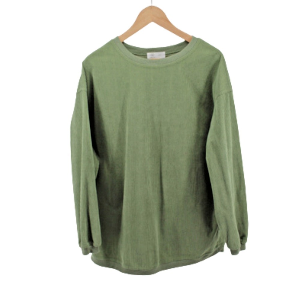 Liam & Co Green Ribbed Knit Sweater L Oversized Crewneck Casual Pullover Womens